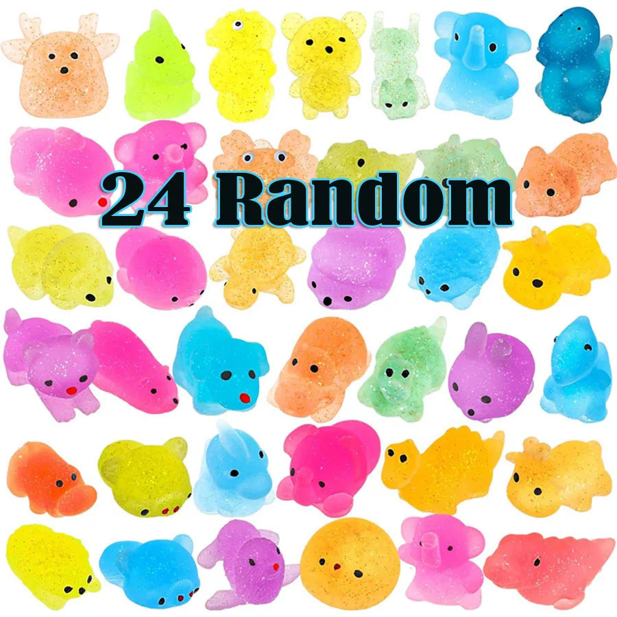 12/36PCS for Kids Mochi Animal Squishies Toys Glitter Mochi Squishy Random Kawaii Mini Squishies Stress Relief Toy Party Favors